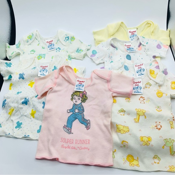 Vintage 80s Carters Campbell Kids Baby 7 Piece Lot 3 6 12 Months Onesies Shirts - Picture 1 of 16